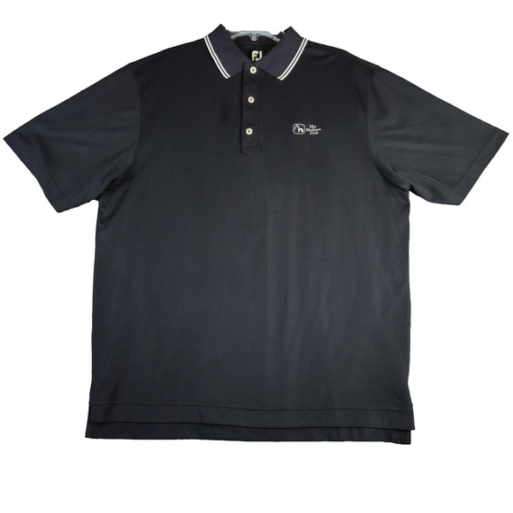 FJ FootJoy The Madison Club Polo Shirt Mens Large Black Golf Collared Logo Top L - Picture 1 of 5